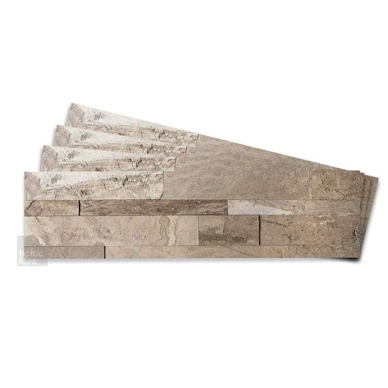 Tic Tac Tiles 4-Sheets Peel and Stick Self Adhesive Removable Stick On Kitchen Backsplash Bathroom 3D Stone Tiles (Stone Brown) - Image 1